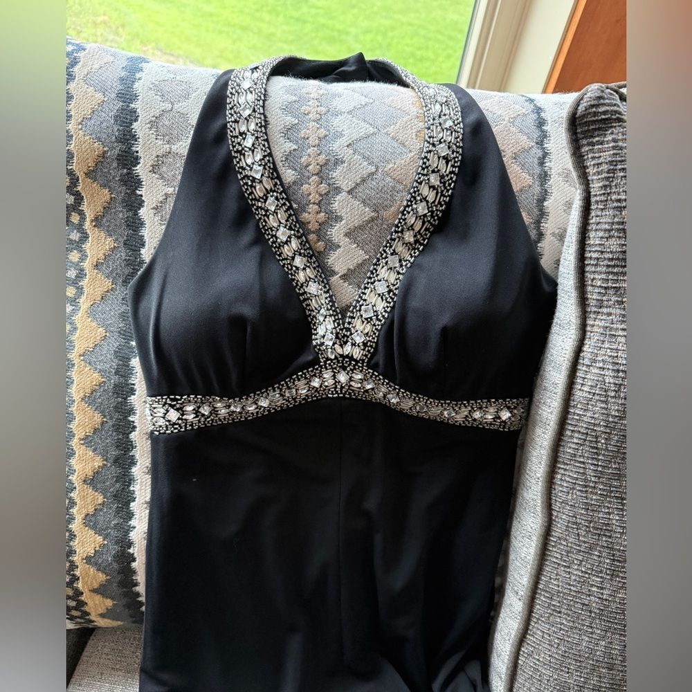 Delaru Size 5/6 Elegant Black Halter Dress with Beading Wedding Prom Occasions. - Picture 3 of 12